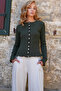 Olive Green Crew Neck Ruffle Detailed Buttoned Front Knitted Blouse Alc-X14533 - 2