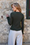 Olive Green Crew Neck Ruffle Detailed Buttoned Front Knitted Blouse Alc-X14533 - 6