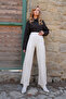 Women's Beige Hidden Zipper Knitted Palazzo Pants Alc-X14432 - 2