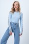 Women's Blue Crew Neck Cut Out Sleeve Design Knitwear Blouse Alc-X14515 - 5