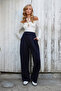 Dark Navy Blue Pleated Detailed Knitted Palazzo Trousers Alc-X14535 - 3