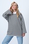 Women's Black-White Crew Neck Raglan Sleeve Basic Blouse Alc-X14540 - 6