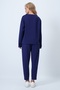Navy Blue Crew Neck Wide Cut Blouse and Pleated Front Double Pocket Trousers Set Alc-X14553 - 6
