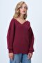 Women's Burgundy Front Back V Neck Asymmetrical Cut Blouse Alc-X14564 - 4