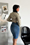 Women's Light Blue Washed Regular Fit High Waist Lycra Denim Jeans Skirt Ali̇ce-4003 - 8