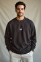 Antrasit Bisiklet Yaka Oversize/Geniş Kesim İçi Polarlı Koala Nakış Sweatshirt TMNAW24SW00064 - 5