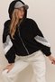 Black-Grey Hooded Zippered Oversize Plush Sweatshirt with Color Block Sleeves Alc-547-001 - 5