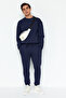 Navy Blue Regular/Normal Cut Letter Embroidered Jogger Sweatpants Tmnaw24Ea00014 - 5