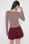 Teen Fitted/Vücuda Oturan Çizgili Bordo Örme Bluz TWOAW26BZ00256 - 4