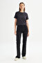 Flare Fit Regular Waist Wide Leg Black Stretch Jean Denim Trousers - 3