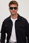 Men's Relax Fit Relax Fit Lumberjack Lapel Double Pocket Clamshell Solid Black Winter Shirt - 2
