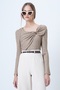 Women's Cinnamon Brown Asymmetrical Neckline Accessory Detail Shirred Camisole Blouse Alc-X14357 - 5