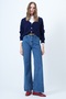 Women's Navy Blue V-Neck Double Pocket Knit Cardigan Alc-X14636