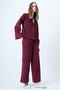 Burgundy Hakim Collar Gold Button Detailed Velvet Jacket and Palazzo Trousers Two-Piece Set Alc-X14633 - 2
