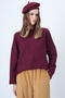 Women's Burgundy Crew Neck Batwing Sleeve Wide Cut Basic Blouse Alc-X14391