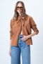 Women's Tan Self-Belted Oversize Velvet Shirt Alc-X14622 - 5