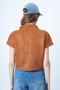 Tan Stand Collar Hidden Zipper Faux Suede Blouse Alc-X14615 - 8