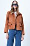 Women's Tan Double Pocket Wide Cuff Velvet Jacket Alc-X14603 - 4