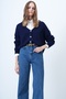 Women's Navy Blue V-Neck Double Pocket Knit Cardigan Alc-X14636 - 4