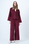 Burgundy Hakim Collar Gold Button Detailed Velvet Jacket and Palazzo Trousers Two-Piece Set Alc-X14633