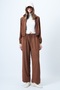 Women's Tan Stand Collar Zippered Soft Textured Suede Jacket and Double Pocket Pants Suit Alc-X14445 - 2