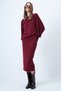 Women's Burgundy Collar Design Batwing Sleeve Knitwear Blouse and Pencil Skirt Set Alc-X14625 - 3