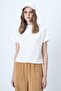 Women's Ecru Stand Collar Half Sleeve Knit Blouse Alc-X14628 - 4