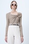 Women's Cinnamon Brown Asymmetrical Neckline Accessory Detail Shirred Camisole Blouse Alc-X14357 - 2