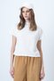 Women's Ecru Stand Collar Half Sleeve Knit Blouse Alc-X14628 - 3