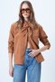 Women's Tan Self-Belted Oversize Velvet Shirt Alc-X14622 - 4
