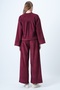 Burgundy Hakim Collar Gold Button Detailed Velvet Jacket and Palazzo Trousers Two-Piece Set Alc-X14633 - 8