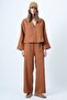 Cinnamon Brown Hakim Collar Gold Button Detailed Velvet Jacket and Palazzo Trousers Set Alc-X14633 - 3