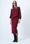 Women's Burgundy Collar Design Batwing Sleeve Knitwear Blouse and Pencil Skirt Set Alc-X14625 - 2