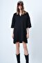 Black Polo Collar Half Placket Self-Belted Velvet Dress Alc-X14619 - 4