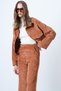Women's Tan Double Pocket Raglan Sleeve Velvet Jacket Alc-X14604 - 6