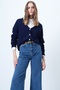 Women's Navy Blue V-Neck Double Pocket Knit Cardigan Alc-X14636 - 3