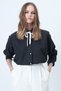 Women's Black Velvet Ribbon Detailed Contrast Buttoned Oversize Woven Shirt Alc-X14563 - 3