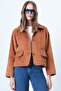 Women's Tan Double Pocket Wide Cuff Velvet Jacket Alc-X14603