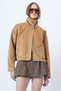 Women's Mustard Stand Collar Velvet Jacket with Pocket Alc-X14618 - 3