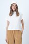 Women's Ecru Stand Collar Half Sleeve Knit Blouse Alc-X14628 - 6