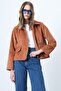 Women's Tan Double Pocket Wide Cuff Velvet Jacket Alc-X14603 - 2