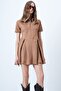 Milky Brown Pleated Detailed Suede Mini Dress Alc-X14630 - 2