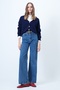 Women's Navy Blue V-Neck Double Pocket Knit Cardigan Alc-X14636 - 5