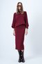 Women's Burgundy Collar Design Batwing Sleeve Knitwear Blouse and Pencil Skirt Set Alc-X14625