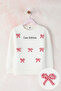 Ecru Bowknot Thick/Fleece Inside Girls' Knitted Sweatshirt Tkdaw26Sw00056