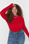 Red Stand Collar Bodycone/Fitted Rib Knit Plus Size Blouse Tbbaw23Af00003