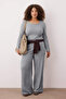 Gri Yumoş Crop ve Wide Leg/Geniş Paça Örme Alt Üst Takım TBBAW26CP00005