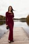 Burgundy Cut Out and Accessory Detail Bodycon Stretchy Maxi Knitted Dress Twoaw26El00246 - 2