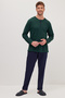 Men's Standard Fit Regular Cut 100% Cotton Crew Neck Elastic Waist Navy Blue Pajama Set - 4