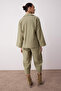 Haki Kruvaze Kimono Pantolon Dokuma Alt - Üst Takım TWOAW26AU00067 - 4